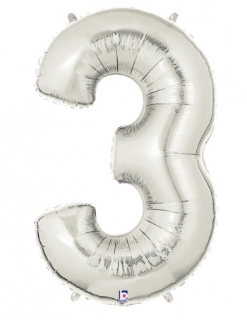 Megaloon - Number - #3 - Silver balloon BETALLIC