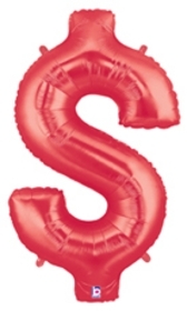 40" Megaloon Red $ Dollar Sign balloon *Polybagged foil balloons