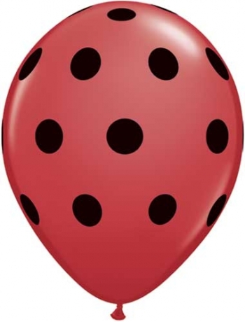 (50) 11" Big Polka Dots - Red /w Black Dots balloons latex balloons