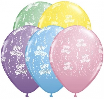 (50) 11" Birthday Around - Pastel Assorted balloons latex balloons
