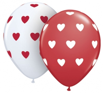 Q   Big Hearts - Red / White Assorted balloons QUALATEX