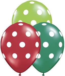 Big Polka Dots Special Assorted Christmas - Ruby Red, Emerald Green, & Jewel Lime balloons QUALATEX