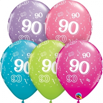 (50) 11" Birthday 90 Around Confetti - Trendy Assorted wild berry, rose, lime, tropical teal, lilac balloons latex balloons