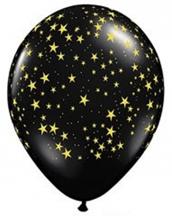 (50) 11" Stars Around Black with Gold balloons latex balloons