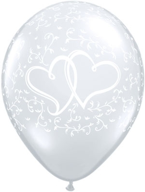 (50) 11" White Entwined Hearts on Clear balloons latex balloons