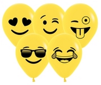 Sempertex 5" Emoji Yellow Assorted Faces 1 Side  Balloons
