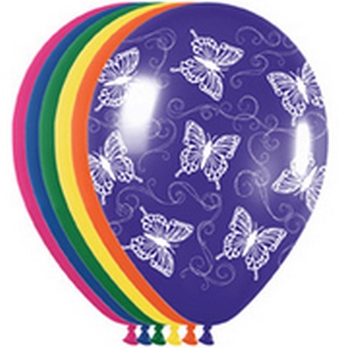 BET (100) 5" Butterfly Assorted Crystal Fuchsia, Blue, Green, Yellow, Orange, Violet balloons latex balloons