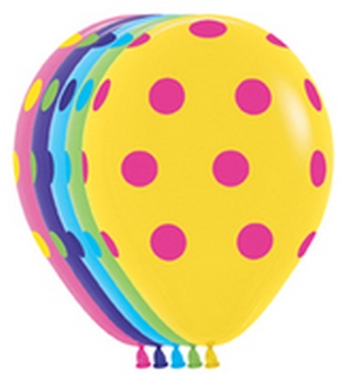 BET (50) 11" Polka Dot Assorted Fuchsia, Lime, Yellow, Blue, Violet balloons latex balloons