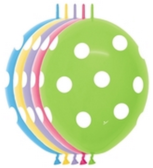 Sempertex 12" Link-O-Loon Print - Polka Dots Dlx: Turq Blue,Blue,Mari,Lilac,Fuch,Lime  Balloons