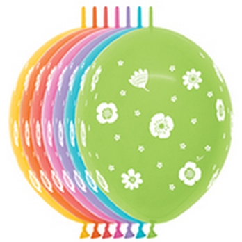 BET (50) 12" Link-O-Loon Print - Wildflowers Dlx Fuch,Turq,Lil,Mari,Lime,Cor,Or balloons latex balloons