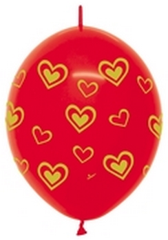 Sempertex 12" Link-O-Loon Print - Gold Hearts Fashion Red  Balloons