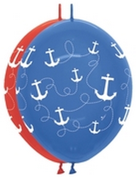 BET (50) 12" Link-O-Loon Print - Anchors Crystal Blue, Red balloons latex balloons