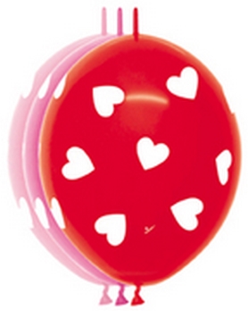 BET (50) 12" Link-O-Loon Print - Classic Hearts Dlx Fuch,Fash Red,BG Pink balloons latex balloons
