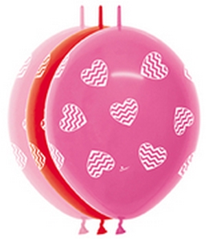 BET (50) 12" Link-O-Loon Print - Chevron Hearts Dlx Fuch,Fash Red,BG Pink balloons latex balloons