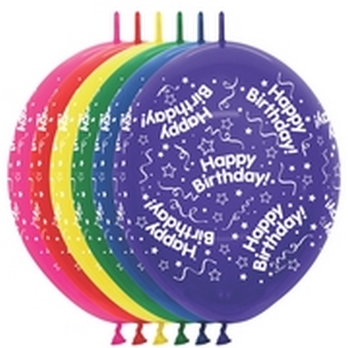 Sempertex 12" Link-O-Loon Print - Birthday Crystal Fuch,Red,Yel,Grn,Blue,Vio  Balloons