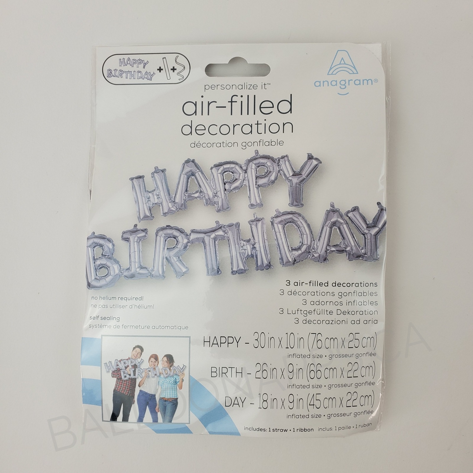 Block Phrase HAPPY BIRTHDAY  Silver Air-fill Self-Sealing balloon