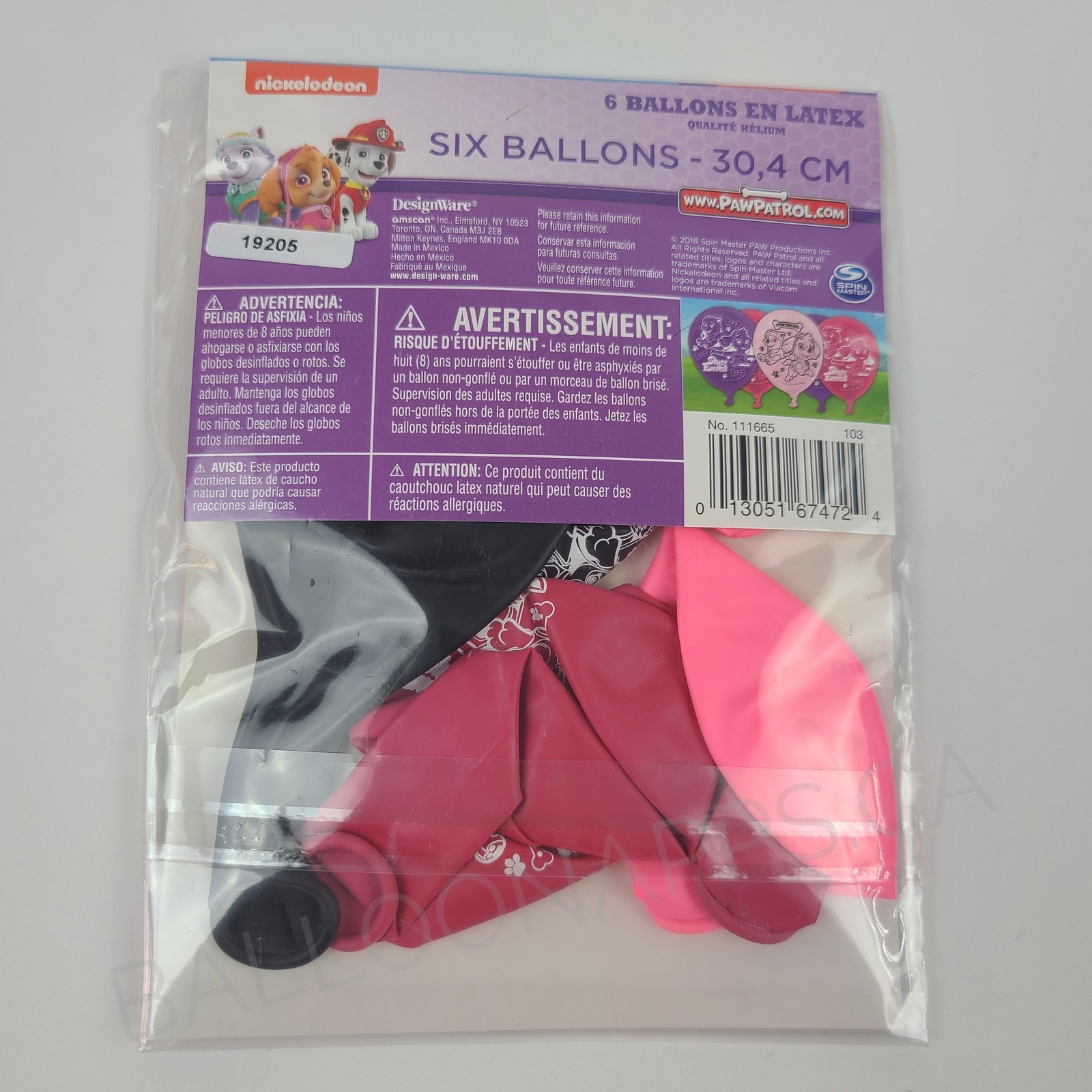 (6) Paw Patrolâ„¢ Girl Latex Balloons