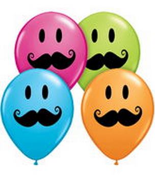 Q (100) 5" Smile Face Mustache Orange, Robin Egg, Wild Berry, Lime balloons latex balloons