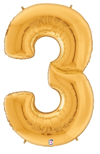 64" Gigaloon - Number - #3 - Gold balloon foil balloons