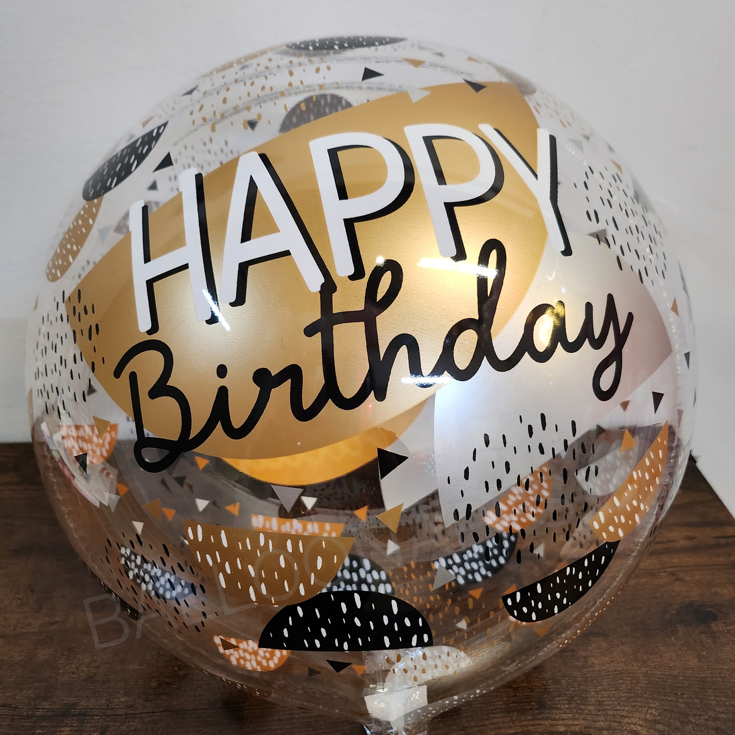 Happy Birthday Black & Gold Bubble Balloon