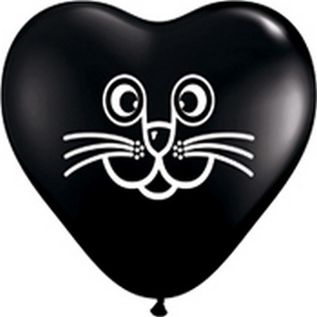 (100) 6" Heart Cat Face Black balloons latex balloons