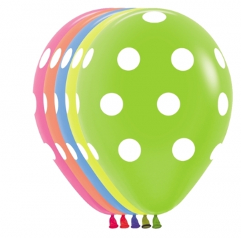 Polka Dots Assorted Neon: Magenta, Orange, Blue, Yellow, Green balloons SEMPERTEX