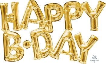 Block Phrase Happy BDAY Gold words Air-fill Self-Sealing balloon foil balloons