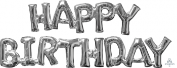 Block Phrase HAPPY BIRTHDAY  Silver Air-fill Self-Sealing balloon ANAGRAM