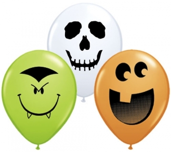 Q   Halloween Face Assorted - Pumpkin Jack o' Lantern, Skeleton, Drakula balloon QUALATEX