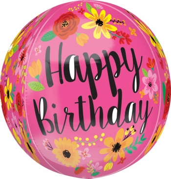 Happy Birthday Pink Floral - ORBZ bubble balloon foil balloons