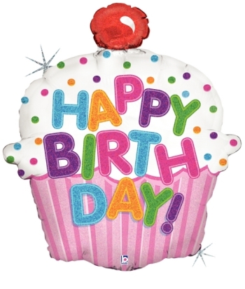 Holographic Happy Birthday Cupcake balloon  Balloon