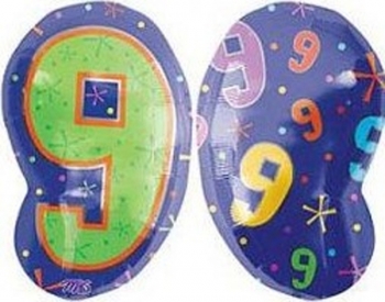 Jr Shape Foil Number 9 Multi Color 24"x14" balloon foil balloons