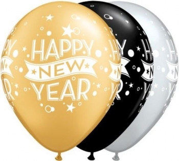 NY - (50) 11" NY New Year Confetti Dots Gold, Silver, Black balloon latex balloons
