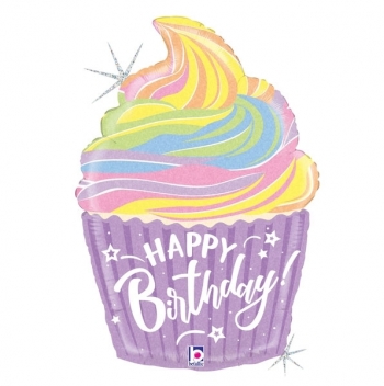 Pastel Birthday Cupcake SuperShape balloon BETALLIC
