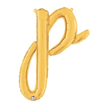 Script Letter P Gold - Self Sealing Air Fill balloon BETALLIC