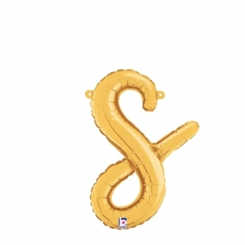 Script Letter S Gold - Self Sealing Air Fill balloon BETALLIC