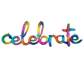 Script Phrase Celebrate Rainbow Splash Air-fill Self-Sealing balloon foil balloons