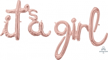 Script Phrase It's A Girl Rose Gold Air-fill Self-Sealing balloon ANAGRAM