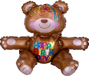 Sitting Happy Birthday Bear Air-fill Self-Sealing balloon foil balloons