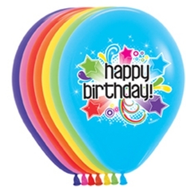 Sempertex 11" Starburst Happy Birthday 7 Color Single Sided  Balloons