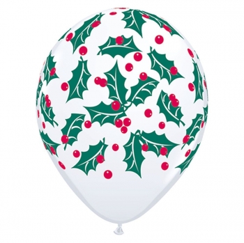 Q (50) 11" Holly & Berries balloon latex balloons